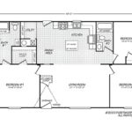 3 bedroom, 2 bathroom manufactured home floor plan with central kitchen and living room