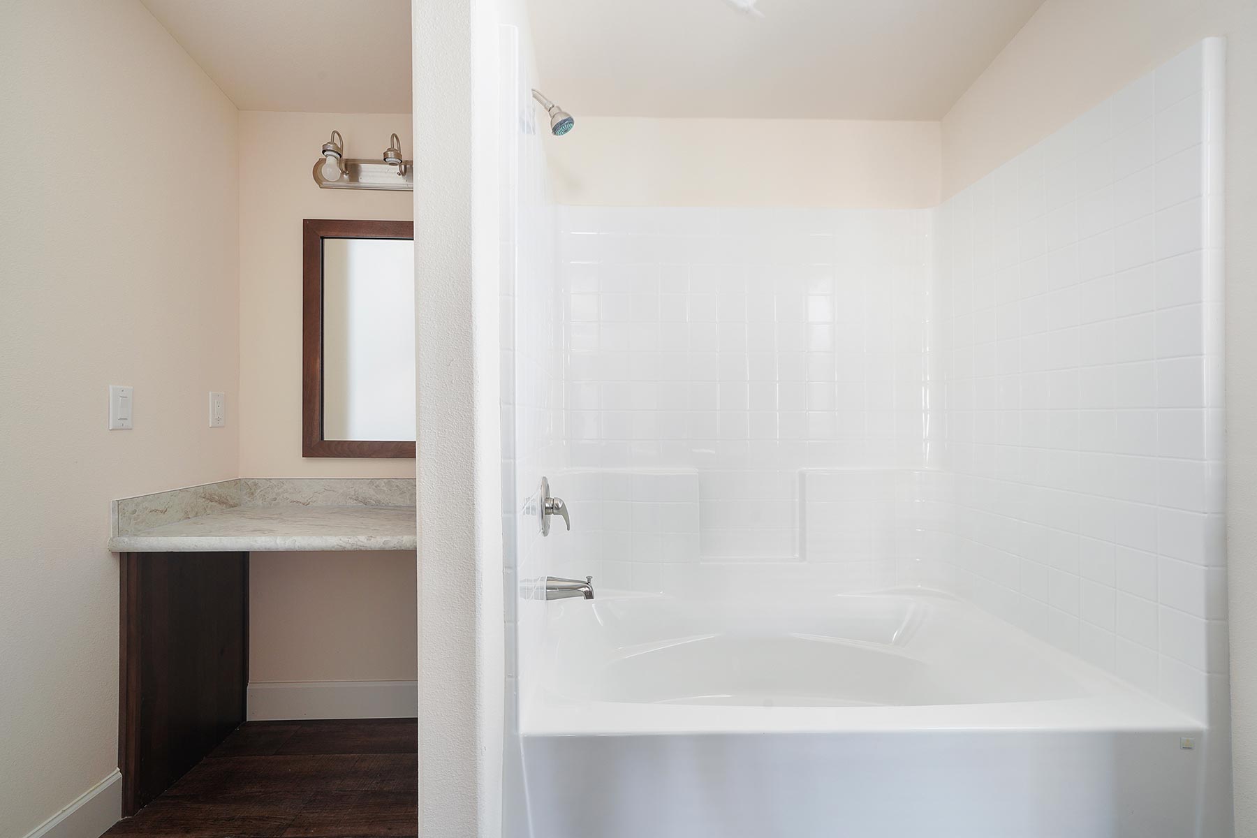 Skyline Homes Westridge 1227CT Manufactured Home Master bathroom shower bath and single vanity