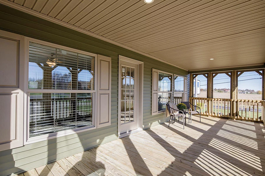 the exterior of a custom manufactured home with a covered porch in Coos Bay Oregon